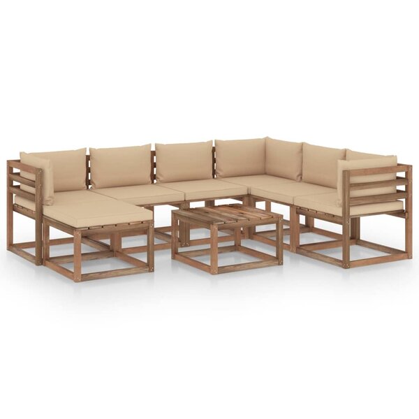 vidaXL Salon de jardin 8 Pièces avec coussins Beige
