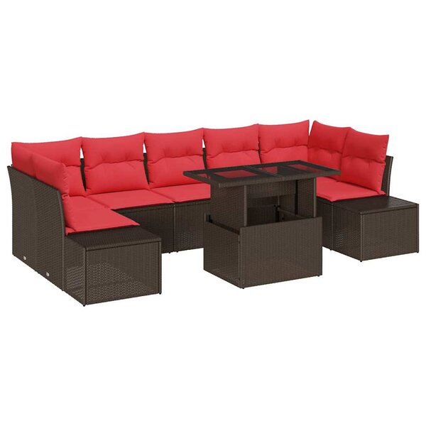 vidaXL Ensemble de canapé de jardin 8 Pièces Marron et rouge polyrotin