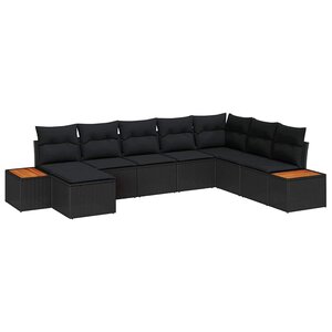 vidaXL Ensemble de canapé de jardin avec coussin 8 Pièces Noir polyrotin