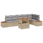 vidaXL Ensemble de salle à manger de jardin 7 pièces avec coussins Beige en poly rotin et acacia