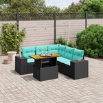 vidaXL Salon de jardin 6 Pièces avec coussins noir résine tressée
