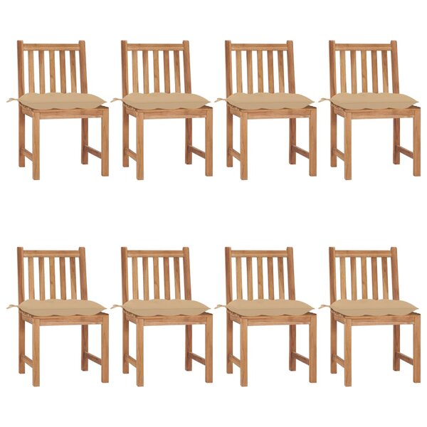 vidaXL Chaises de jardin lot de 8 avec coussins Bois de teck massif