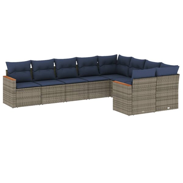 vidaXL Salon de jardin 9 Pièces avec coussins gris résine tressée