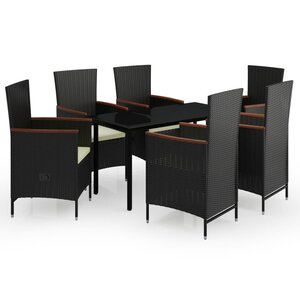 vidaXL Mobilier de salle à manger de jardin avec coussins 7 Pièces Noir