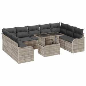 vidaXL Ensemble de canapé de jardin 10 Pièces Gris clair Poly Rattan
