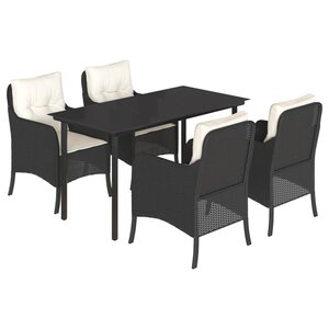 vidaXL Ensemble à manger de jardin coussins 5Pièces Noir Résine tressée