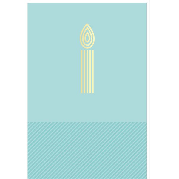 Carte D'anniversaire Festive - Bleu Turquoise - Bougie En Or - A Message - 11 5 X 17 Cm - Draeger paris