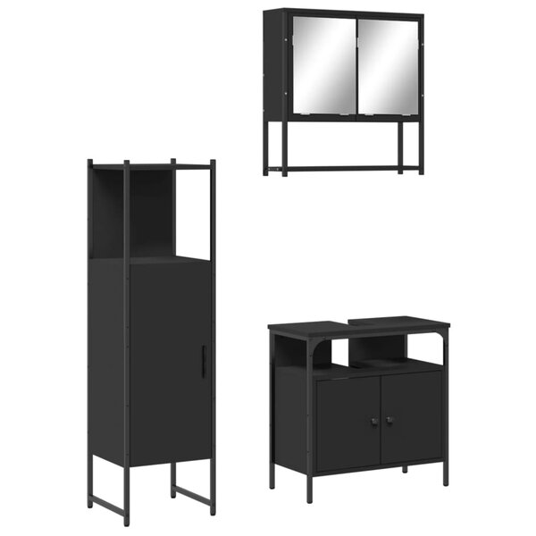vidaXL Ensemble de meubles salle de bain 3 Pièces noir bois d'ingénierie