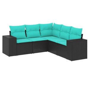 vidaXL Salon de jardin 5 Pièces avec coussins noir résine tressée