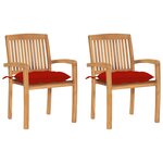 vidaXL Chaises de jardin lot de 2 et coussins rouge Bois teck massif