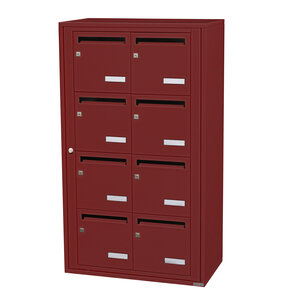 Bloc collectif Leabox 2x4  grade 3  simple face  intérieur  fixation murale  rouge brun ral 3011 finition brillante