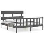 vidaXL Cadre de lit avec tête de lit gris King Size bois massif