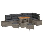vidaXL Ensemble de canapé de jardin avec coussin 9 Pièces Gris Poly rotin