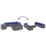 vidaXL Salon de jardin 9 Pièces avec coussins Gris Résine tressée