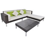 vidaXL Salon de jardin 4 Pièces avec coussins Résine tressée Marron