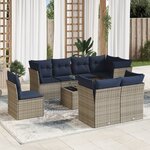vidaXL Salon de jardin 9 Pièces avec coussins gris résine tressée