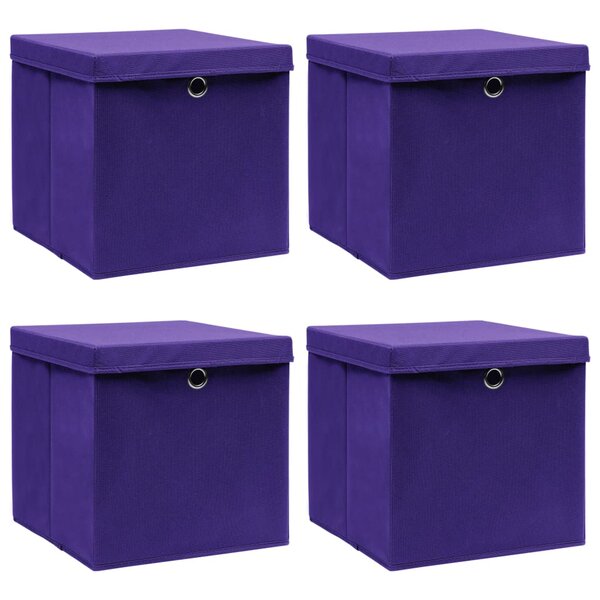 vidaXL Boîtes de rangement et couvercles 4 Pièces Violet 32x32x32cm Tissu
