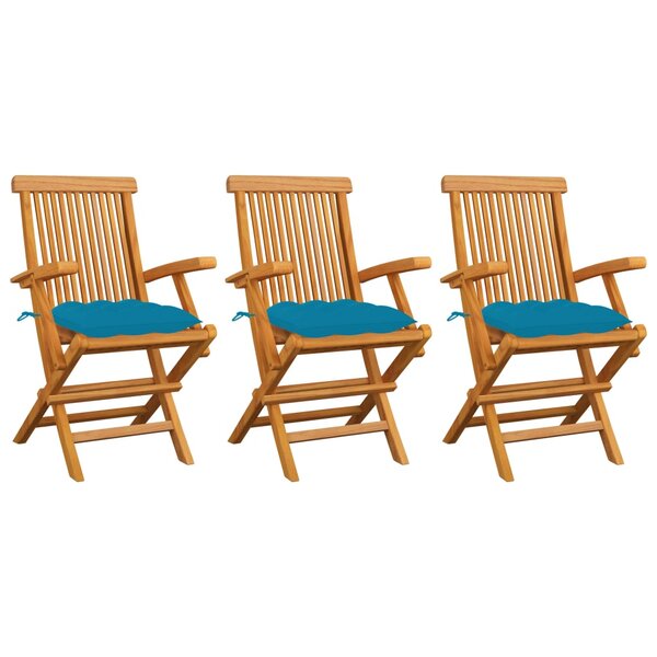 vidaXL Chaises de jardin avec coussins bleu clair lot de 3 Teck massif