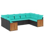 vidaXL Salon de jardin 9 Pièces avec coussins noir résine tressée