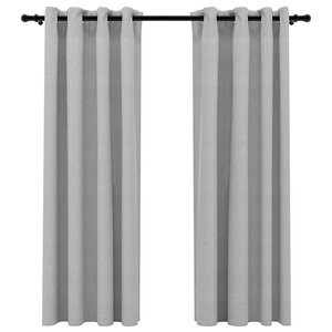 vidaXL Rideaux occultants Aspect lin avec œillets 2 Pièces Gris 140x175cm