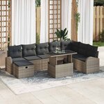 vidaXL Ensemble de canapé de jardin avec coussin 9 Pièces Gris Poly rotin