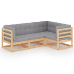 Salon de jardin meuble d'extérieur ensemble de mobilier 4 pièces avec coussins bois de pin massif 02_0016114