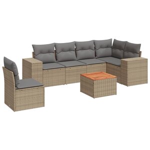vidaXL Salon de jardin avec coussins 7 Pièces beige résine tressée