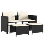 vidaXL Canapé de jardin 2 places avec table et tabourets noir rotin