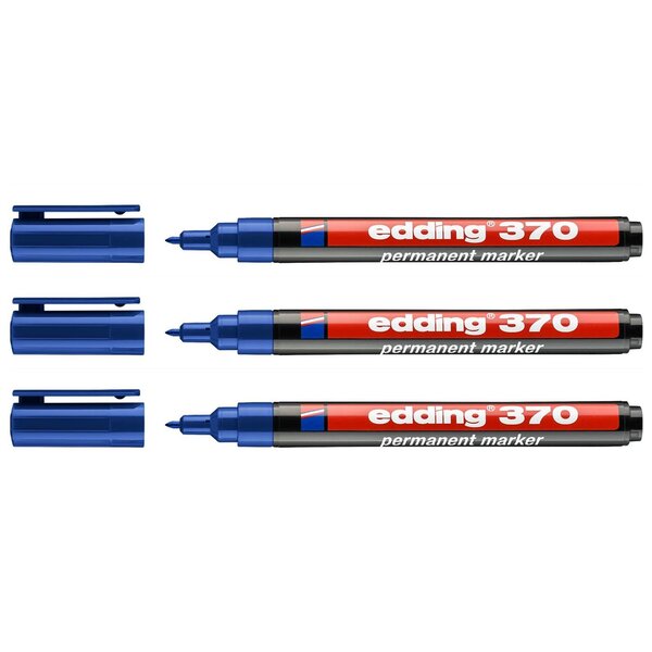 Marqueur Permanent 370 Pointe Fine Bleu 1 mm x 3 EDDING