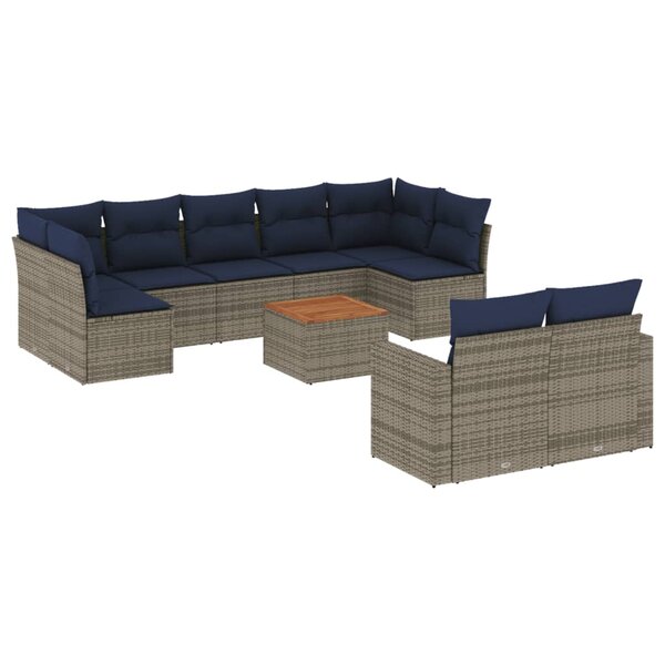 vidaXL Salon de jardin 10 Pièces avec coussins gris résine tressée