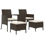 vidaXL Canapé de jardin 2 places avec table et tabourets marron rotin