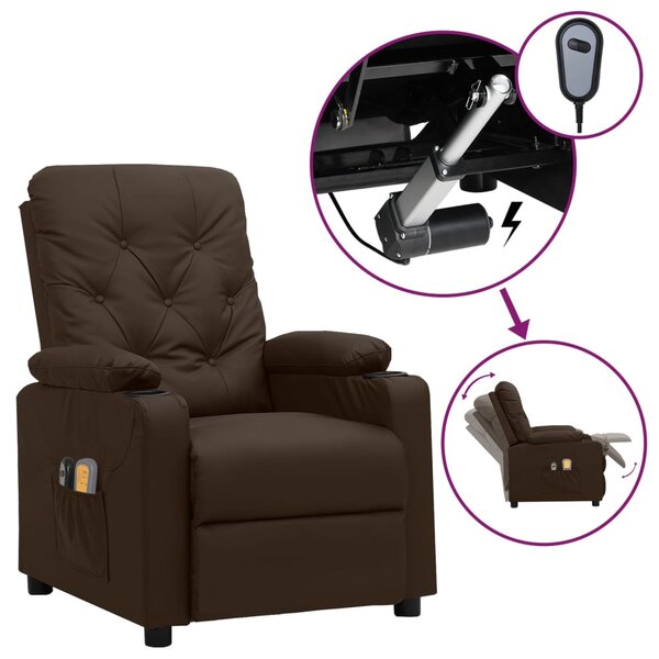 vidaXL Fauteuil de massage électrique Marron Similicuir