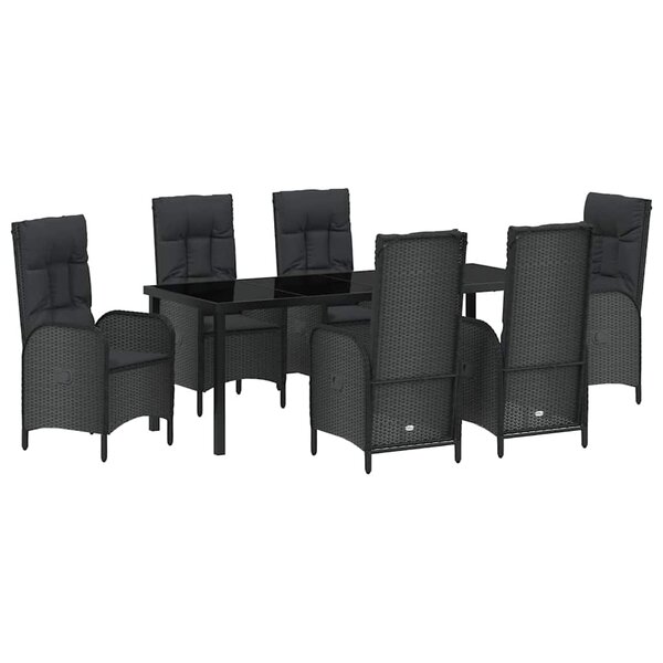 vidaXL Ensemble de salle à manger pour jardin 7 Pièces Noir polyrotin