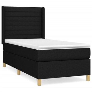 vidaXL Sommier à lattes de lit avec matelas Noir 90x200 cm Tissu