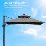 Parasol déporté rectangulaire parasol LED inclinable pivotant manivelle acier alu. dim. 3L x 3l x 2 66H m polyester gris
