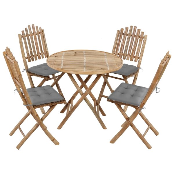 vidaXL Ensemble à manger d'extérieur pliable 5Pièces avec coussins Bambou