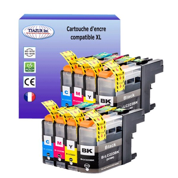 T3AZUR Lot de 8 Cartouches compatibles avec Brother LC223 XL pour  Brother DCP-J4120DW  DCP-J562DW
