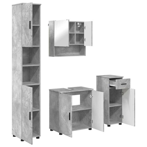 vidaXL Ensemble de mobilier de salle de bain 4 Pièces Gris béton