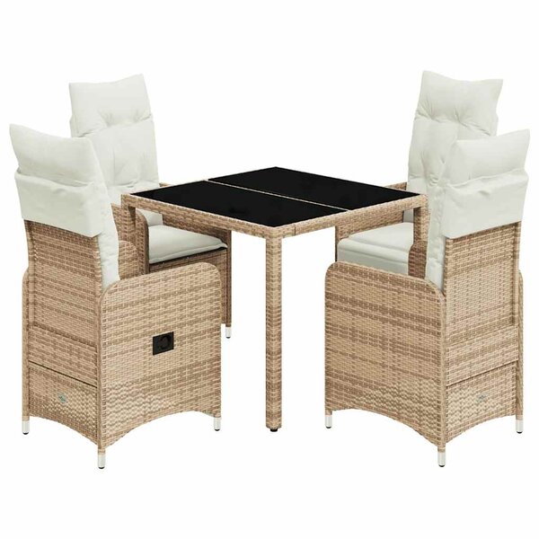 vidaXL Ensemble de bistro de jardin 5 Pièces coussins beige poly rotin