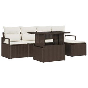 vidaXL Ensemble de canapé de jardin 6 pc Marron et Crème polyrotin