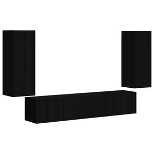 vidaXL Ensemble de meuble TV mural 4 Pièces Noir Bois d'ingénierie