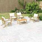 vidaXL Salon de jardin 5 Pièces avec coussins blanc crème bambou