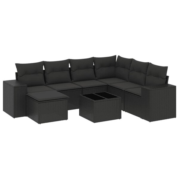 vidaXL Salon de jardin 8 Pièces avec coussins noir résine tressée