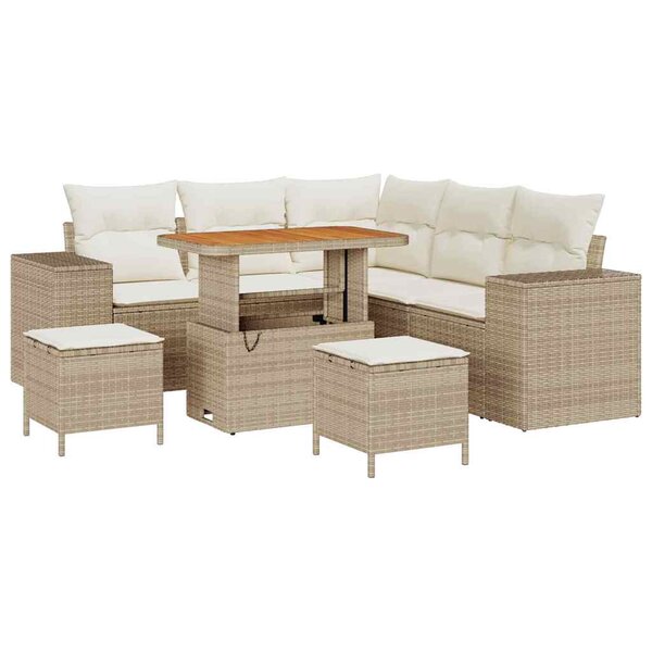 vidaXL Ensemble de canapé de jardin 8 Pièces Beige polyrotin