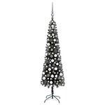 Vidaxl arbre de noël mince avec led et boules noir 150 cm