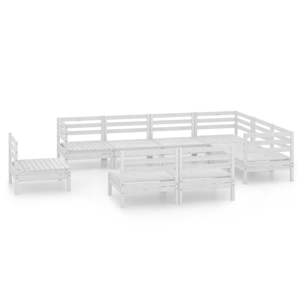 vidaXL Salon de jardin 9 Pièces Bois de pin massif Blanc
