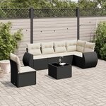 vidaXL Salon de jardin 7 Pièces avec coussins noir résine tressée