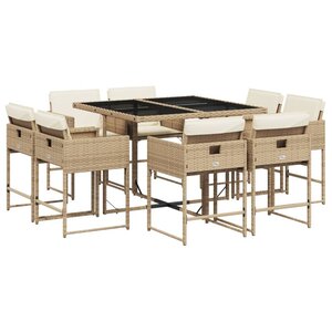 vidaXL Ensemble à manger de jardin et coussins 9 Pièces beige Poly rotin