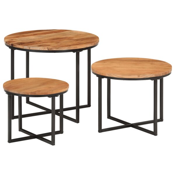vidaXL Tables basses gigognes 3 Pièces bois massif d'acacia et fer