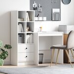 vidaXL Bureau avec rangement en bois d'ingénierie blanc